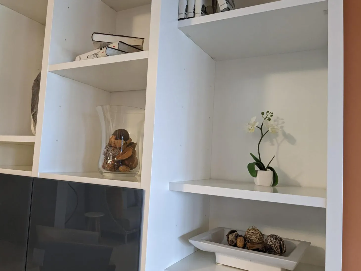 Schrank Studimo Klarglas Optiwhite Graphit Korpus Schneeweiß M03