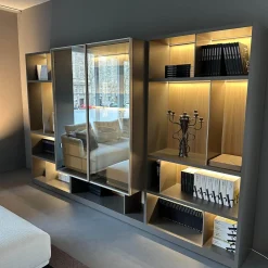 Schrank Systemwand 505 Up System Holz Dolomitgrau Glas Transparent Stopsol mit Beleuchtungskit Schuko