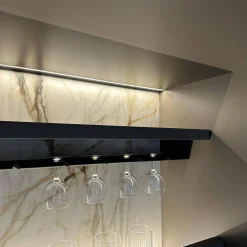 Schrank Systemwand 505 Up System Holz Dolomitgrau Glas Transparent Stopsol mit Beleuchtungskit Schuko