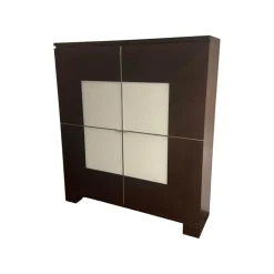 Schrank Varus Korpus Knorrige Eiche Wengefarben Dunkelbraun Front Glas Optiwhite Weiß Matt