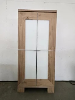 Schrank Varus Schmal Korpus Knorrige Eiche Puro Geölt Front Glas 9010 Weiß Matt