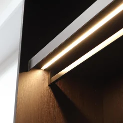 Schrankwand Struktur Eukalyptusfarben Fachböden Bezug Ecoleder Mit Beleuchtung