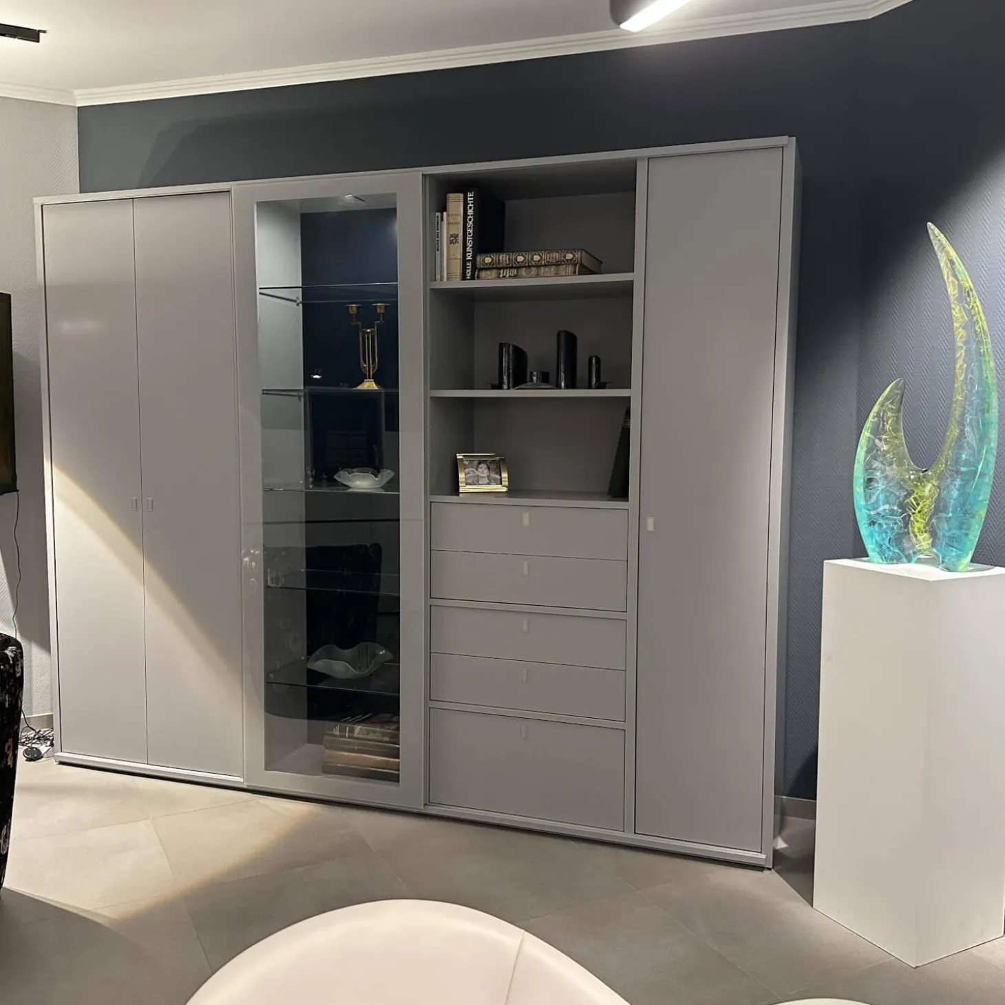 Schrankwand Studimo Front Und Korpus Lack Rauch Grau Matt Inklusive LED Beleuchtung