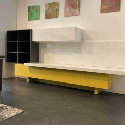 Schrankwand T030 Holz Gelb Grau Weiß Lackiert