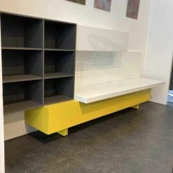 Schrankwand T030 Holz Gelb Grau Weiß Lackiert