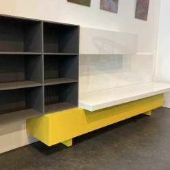 Schrankwand T030 Holz Gelb Grau Weiß Lackiert