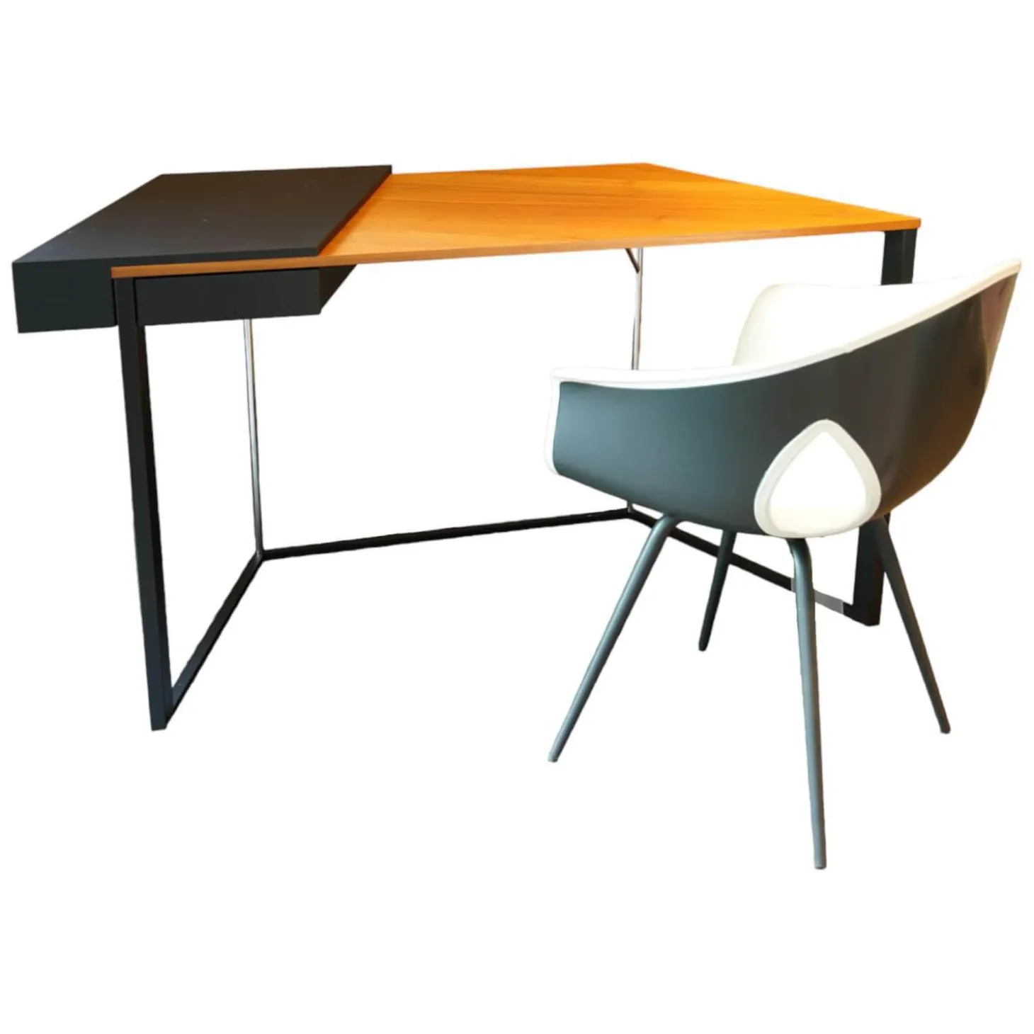 Schreibtisch Clarion Platte Geprägtes MDF Und Nussbaum Gestell Stahl Schwarz Inklusive Sessel Ginger Ale