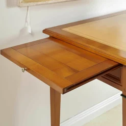 Schreibtisch Kirschbaum Massiv Tischplatte Leder Mit Goldprägung