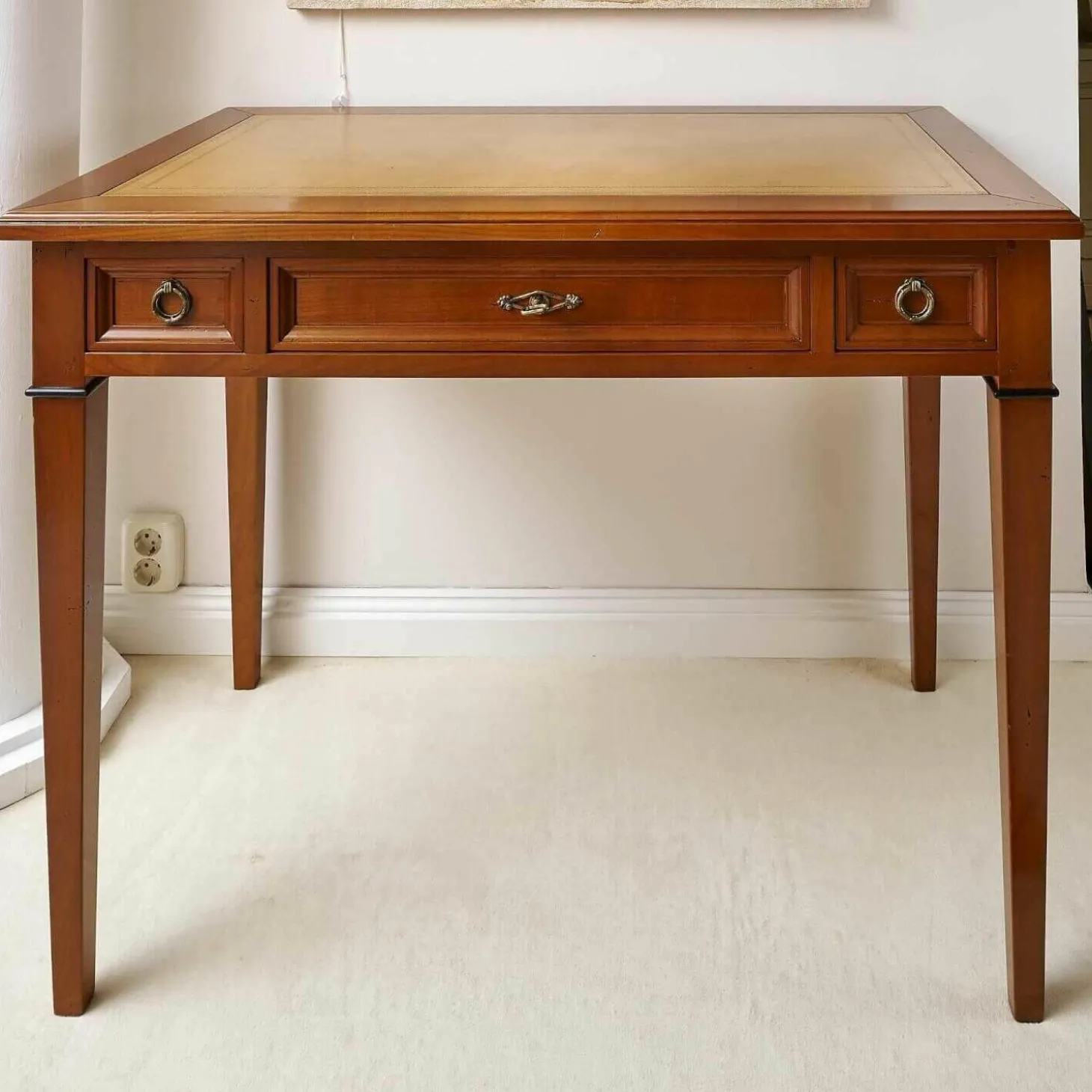 Schreibtisch Kirschbaum Massiv Tischplatte Leder Mit Goldprägung