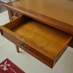 Schreibtisch Kirschbaum Massiv Tischplatte Leder Mit Goldprägung