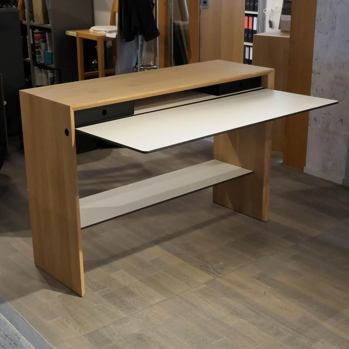 Schreibtisch La Punt Eiche Massiv Aufgehellt Lackiert Arbeitstablar Klappbar