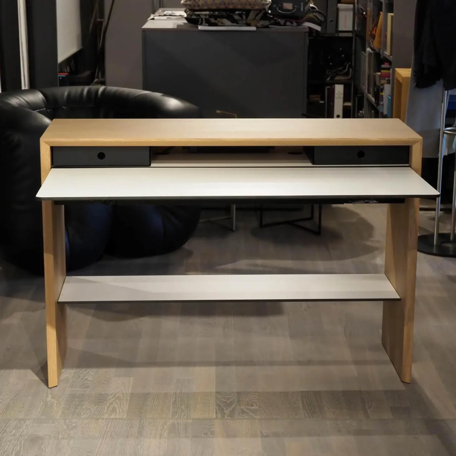 Schreibtisch La Punt Eiche Massiv Aufgehellt Lackiert Arbeitstablar Klappbar