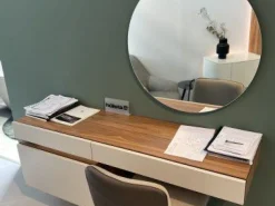 Schreibtisch Tetrim Front Lack Seidengrau Grau Korpus Echt Natur Furnier Kernnussbaum Inklusive Spiegel