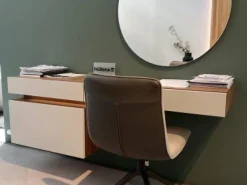 Schreibtisch Tetrim Front Lack Seidengrau Grau Korpus Echt Natur Furnier Kernnussbaum Inklusive Spiegel