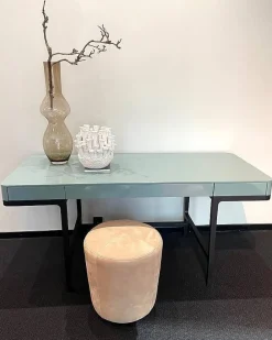 Schreibtisch Victor Lack Hochglanz 232 Aneto Blau Untergestell Eiche Carbone Schwarz