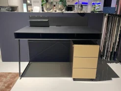 Schreibtisch ZO 100 Tisch Paneel Schwarz Kufengestell Schwarz Mit Rollcontainer Korpus Und Front Champagner