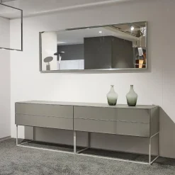 Schubkastenschrank Mio Korpus Lack Matt Asphalt Fronten Und Abdeckplatte Glas Matt Asphalt Gittergestell Steingrau