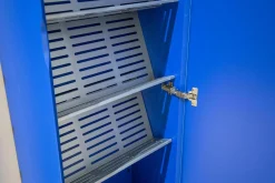 Schuhschrank Line Lack Sapphire Blau Schuhböden Aluminium Silber Pulverbeschichtet Mit Spiegel