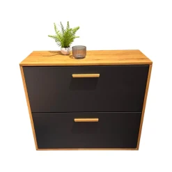 Schuhschrank Wiliston Front MDF Gun Metal Schwarz Korpus Wildeiche Geölt