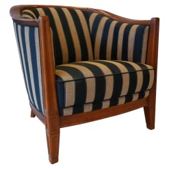 Schulenburg Sichtholzsessel Monaco Bezug Stoff Stripe 4318 Sichtholzgestell Kirschbaum Massiv Antik