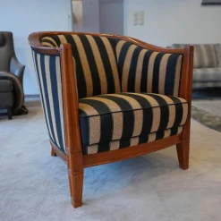 Schulenburg Sichtholzsessel Monaco Bezug Stoff Stripe 4318 Sichtholzgestell Kirschbaum Massiv Antik