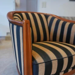 Schulenburg Sichtholzsessel Monaco Bezug Stoff Stripe 4318 Sichtholzgestell Kirschbaum Massiv Antik