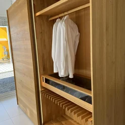 Schwebetürenschrank Lunetto Eiche Naturöl Glas Naturweiß Matt mit Innenbeleuchtung