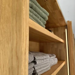 Schwebetürenschrank Lunetto Eiche Naturöl Glas Naturweiß Matt mit Innenbeleuchtung