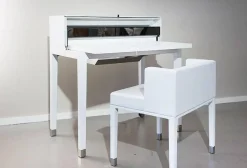 Sekretär Miss Moneypenny Edelstahl Poliert Bezug Leder Weiß Mit Hocker Und Beleuchtung