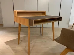 Sekretär Sol Freistehend Kernbuche Massiv Geölt Platte in Naturleder L7 Tartufo