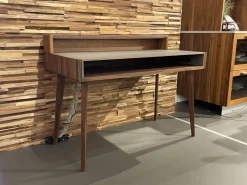 Sekretär Sol Platte Leder Origin Mittelgrau Grau Gestell Nussbaum Natur Inklusive Licht