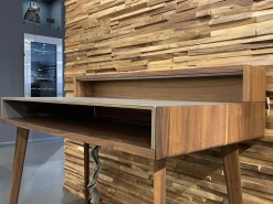 Sekretär Sol Platte Leder Origin Mittelgrau Grau Gestell Nussbaum Natur Inklusive Licht