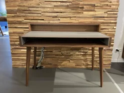 Sekretär Sol Platte Leder Origin Mittelgrau Grau Gestell Nussbaum Natur Inklusive Licht