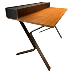 Sekretär Supreme Platte Nussbaum Furniert Gestell Stahl Pulverbeschichtet Bronze Schwarz Inklusive Drei Schubladen