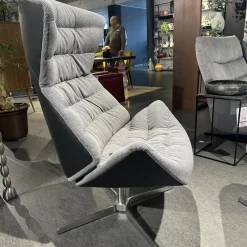 Sessel 808 Bezug Innen Stoff Soul 151 Pepper Grau Außen Nappaleder Nero Anthrazit Stahlgestell Edelstahloptik Und Hocker