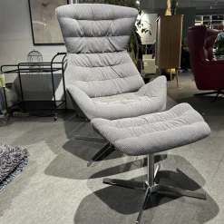 Sessel 808 Bezug Innen Stoff Soul 151 Pepper Grau Außen Nappaleder Nero Anthrazit Stahlgestell Edelstahloptik Und Hocker