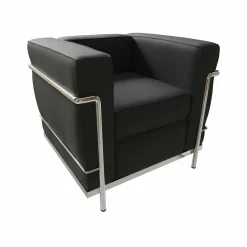 Sessel 2 Fauteuil Grand Confort Petit Modèle Leder Scozia Grafite Schwarz Gestell Stahl Verchromt