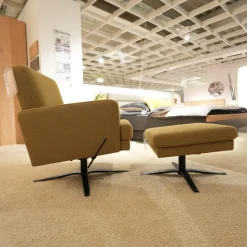 Sessel 4585 Stoff JAB 12040 Braun Gelb Sternfußgestell Metall Schwarz Matt Mit Wippfunktion Inklusive Hocker