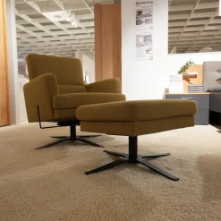 Sessel 4585 Stoff JAB 12040 Braun Gelb Sternfußgestell Metall Schwarz Matt Mit Wippfunktion Inklusive Hocker