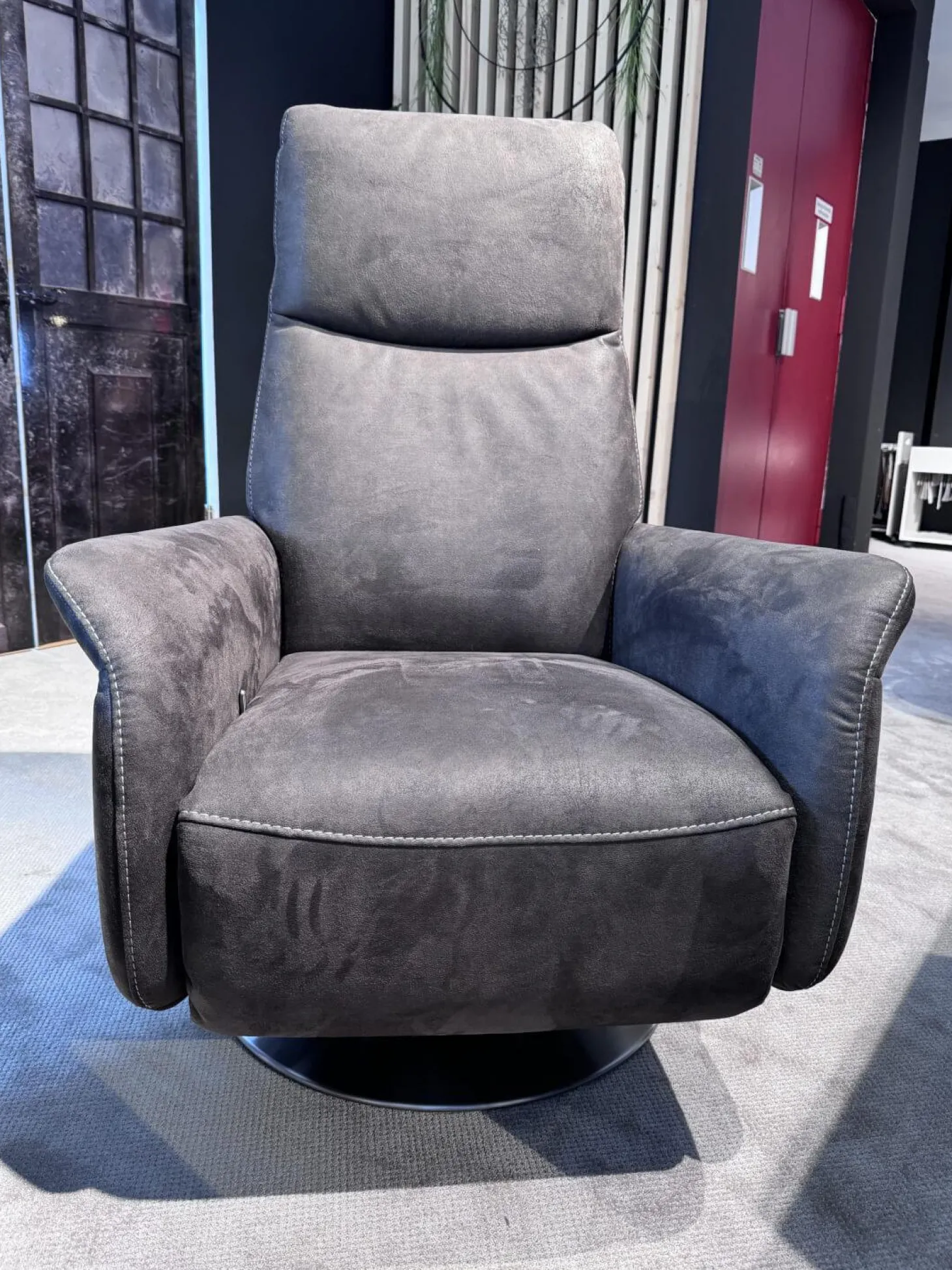 Sessel 9061 Stoff Nevada Mocca Braun Drehteller Edelstahl Gasdruckfeder