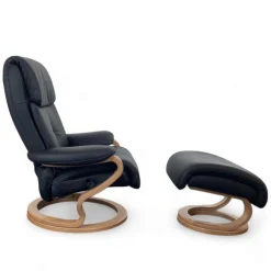 Sessel 7037 Zero Stress Echtleder Longlife Black Schwarz Gestell Buche Inklusive Hocker