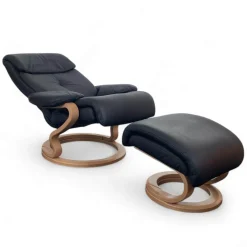 Sessel 7037 Zero Stress Echtleder Longlife Black Schwarz Gestell Buche Inklusive Hocker