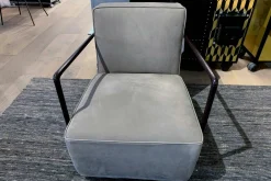 Sessel ABC Leder Beige Gestell Metall Brüniert Dunkelbraun