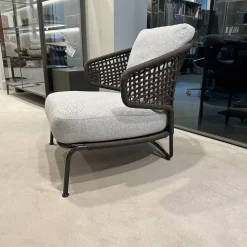 Sessel Aston Cord Indoor Stoff Kolumba 04 Platino Grau Geflecht Taslan Dunkelbraun Füße Metall Schwarz