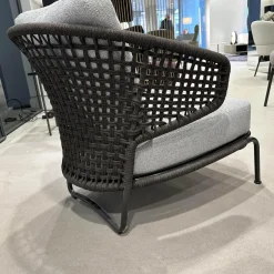 Sessel Aston Cord Indoor Stoff Kolumba 04 Platino Grau Geflecht Taslan Dunkelbraun Füße Metall Schwarz