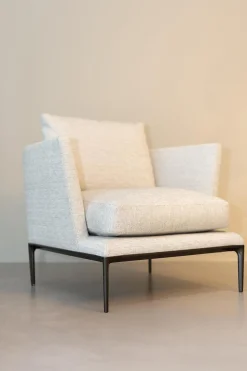 Sessel Atoll Stoff Sara Grau Melange Gestell Schwarz Verchromt Lackiert