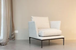 Sessel Atoll Stoff Sara Grau Melange Gestell Schwarz Verchromt Lackiert