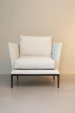 Sessel Atoll Stoff Sara Grau Melange Gestell Schwarz Verchromt Lackiert