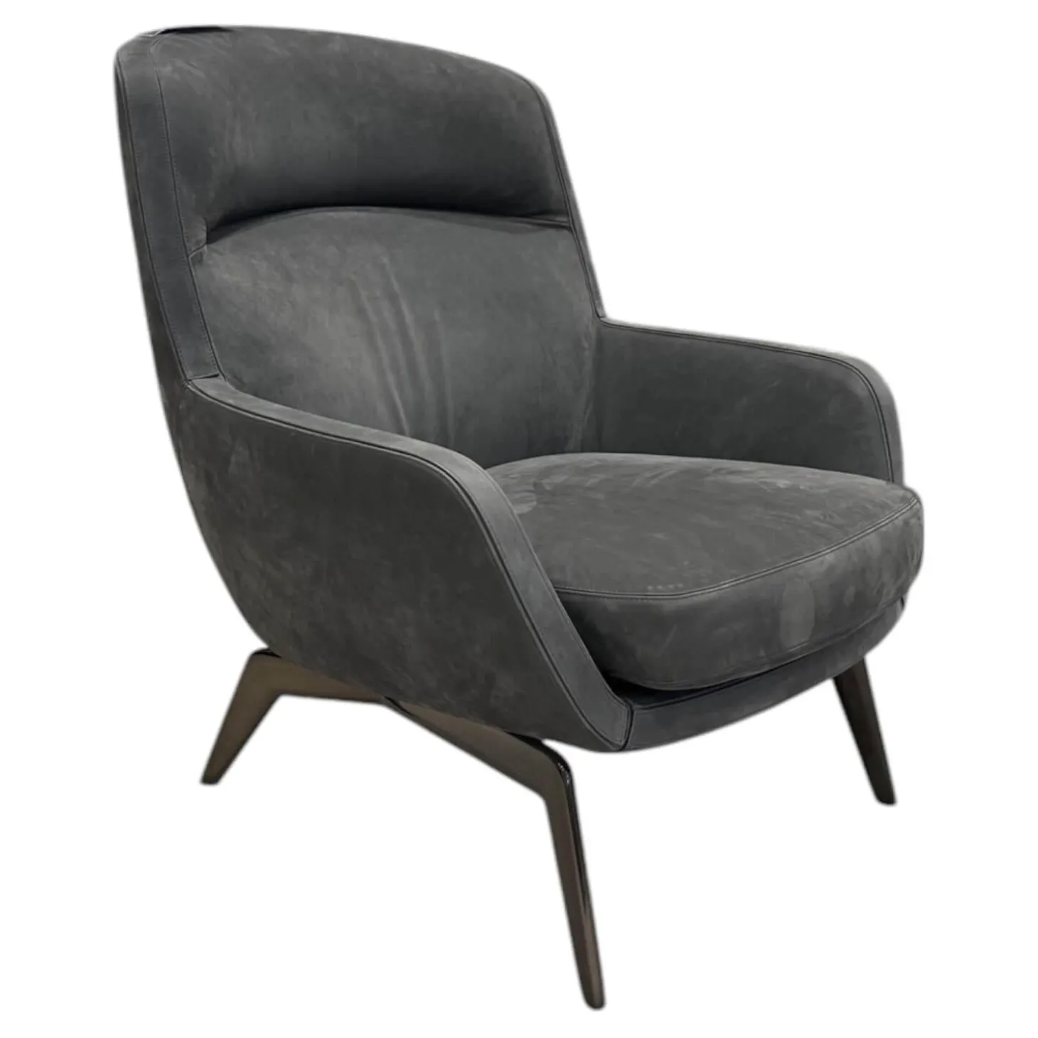 Sessel Belt Bergere Leder Pelle Nabuk 29 Ghisa Grau Gestell Aluminium Glänzend Lackiert Brandy Grau