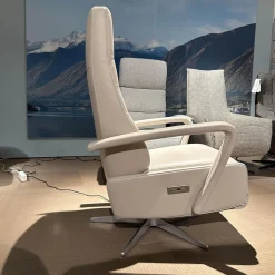 Sessel Best Choice Drenthe Small Bezug Leder Polo 1027 Weiß Creme Gestell X 60 Chrom Gebürstet Elektrisch Verstellbar 2 Motoren